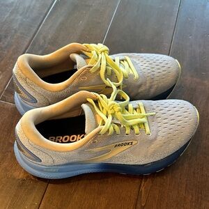 Brooks Ghost 16 Blue and Purple Running Shoes with Yellow and Pink Accents